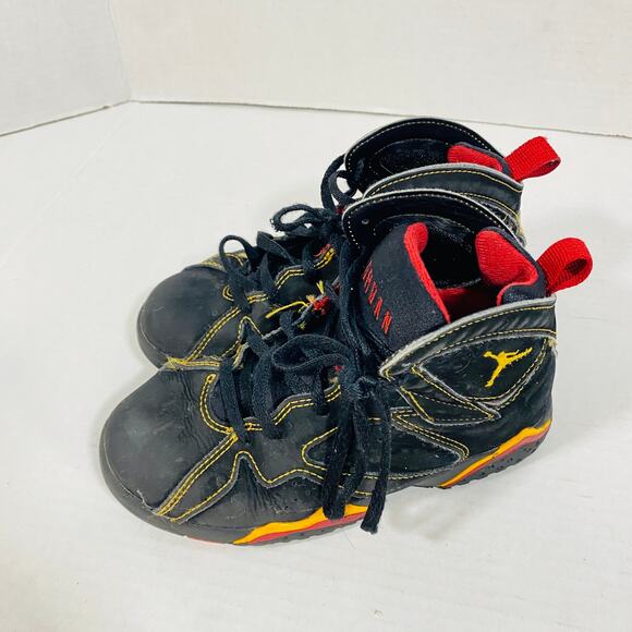 Nike Jordan 7 Retro Citrus Black Red Little Kid High Top Sneaker Sz 13C - Picture 1 of 10